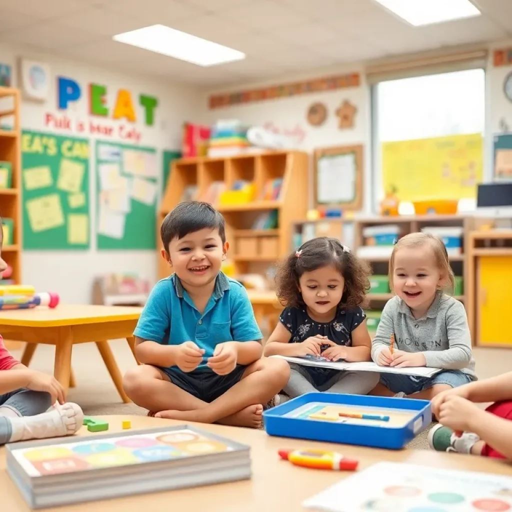 Children in a Pre-K classroom in Huntsville engaged in learning.