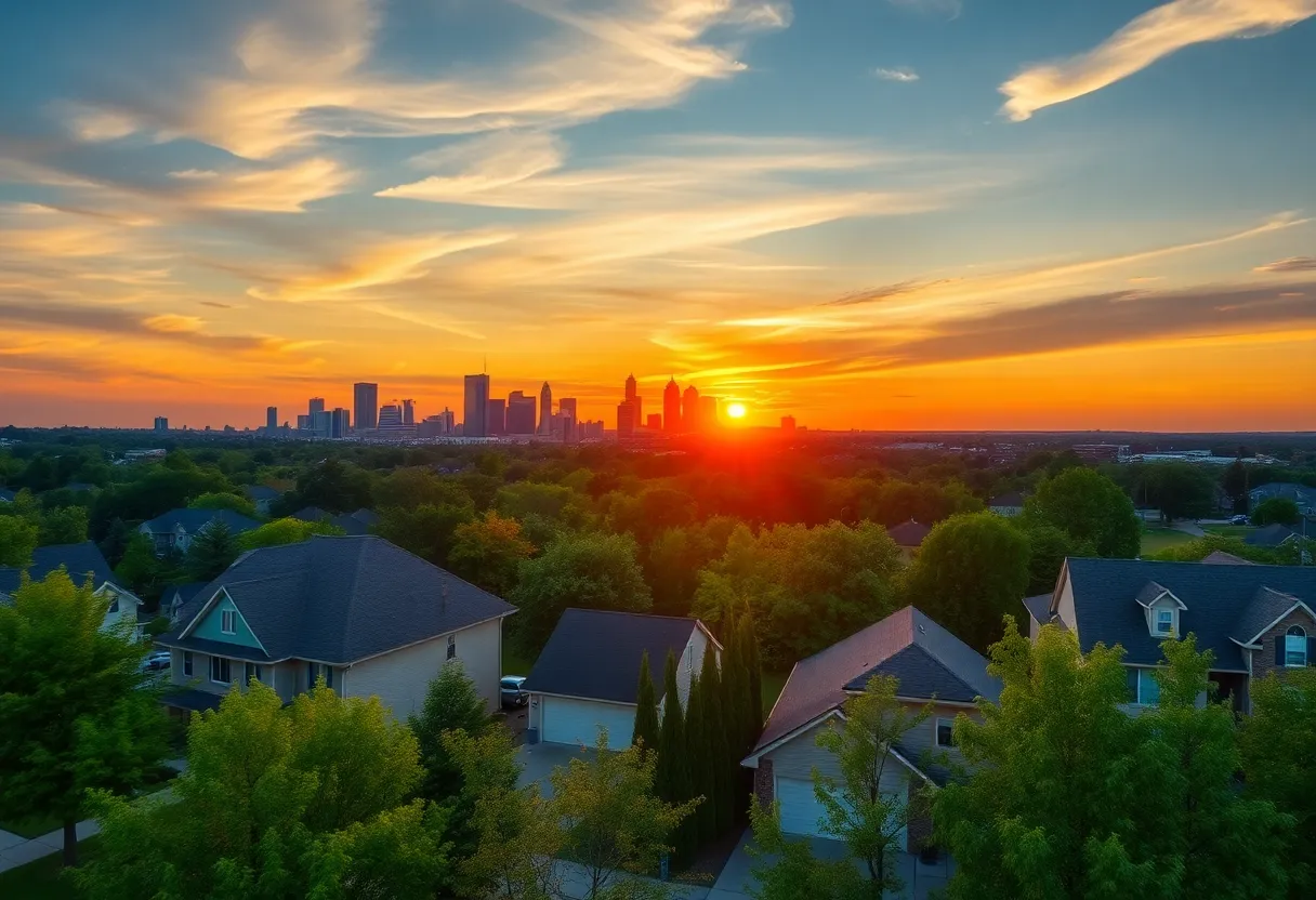 Sunset view of Huntsville skyline with residential homes