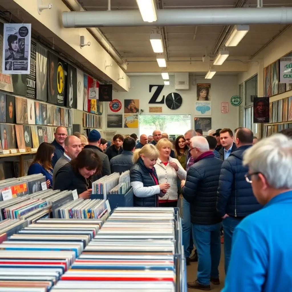Customers browsing vinyl records at AVIQ store in Huntsville