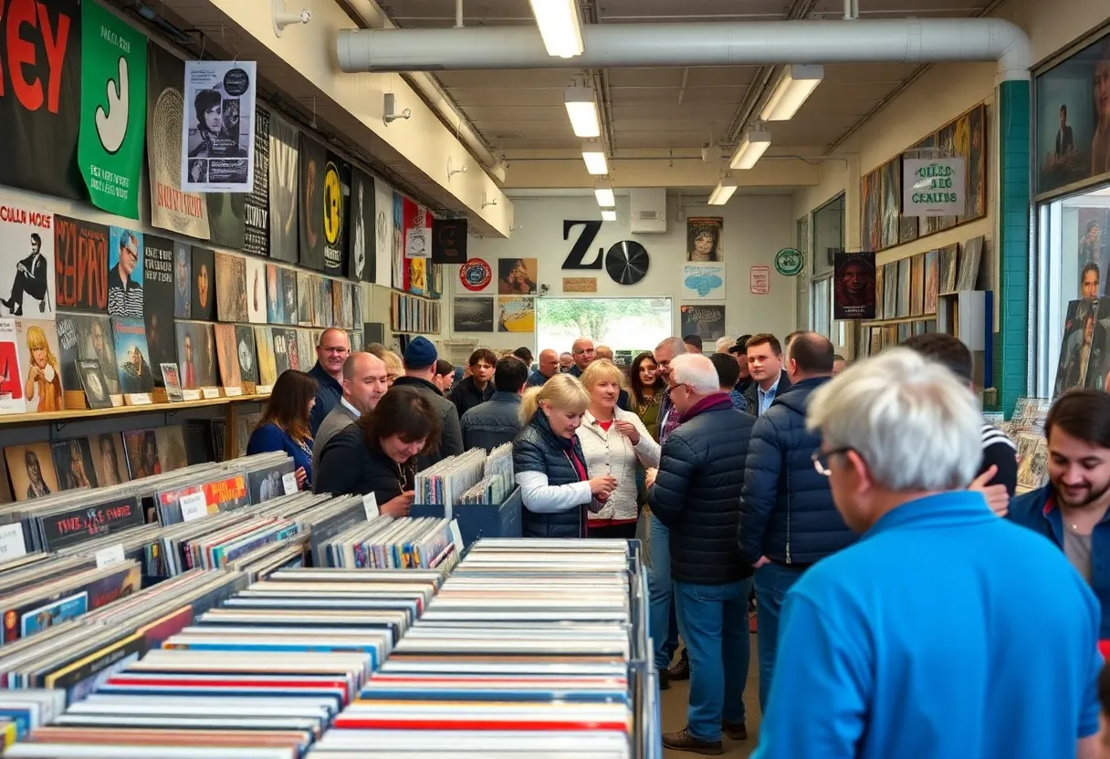 Customers browsing vinyl records at AVIQ store in Huntsville