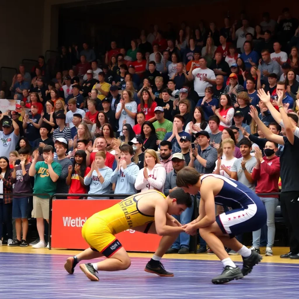 Fans cheering at Huntsville vs Vestavia wrestling match