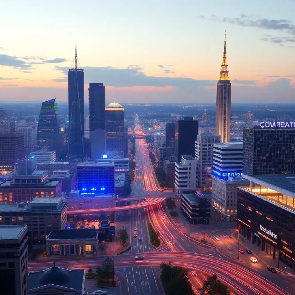 A futuristic cityscape of Huntsville-Madison showcasing technology and culture.