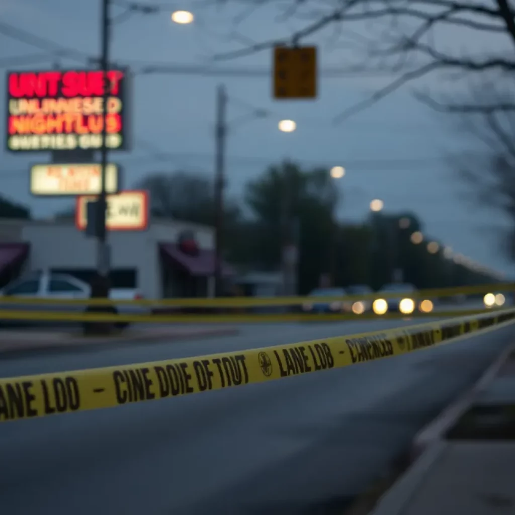 Scene depicting police activity at a shooting incident in Huntsville, Alabama.
