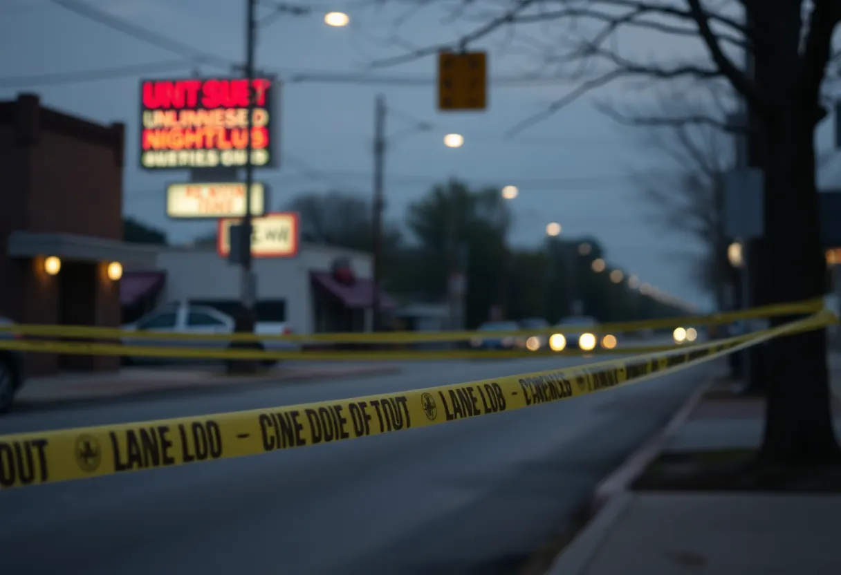 Scene depicting police activity at a shooting incident in Huntsville, Alabama.