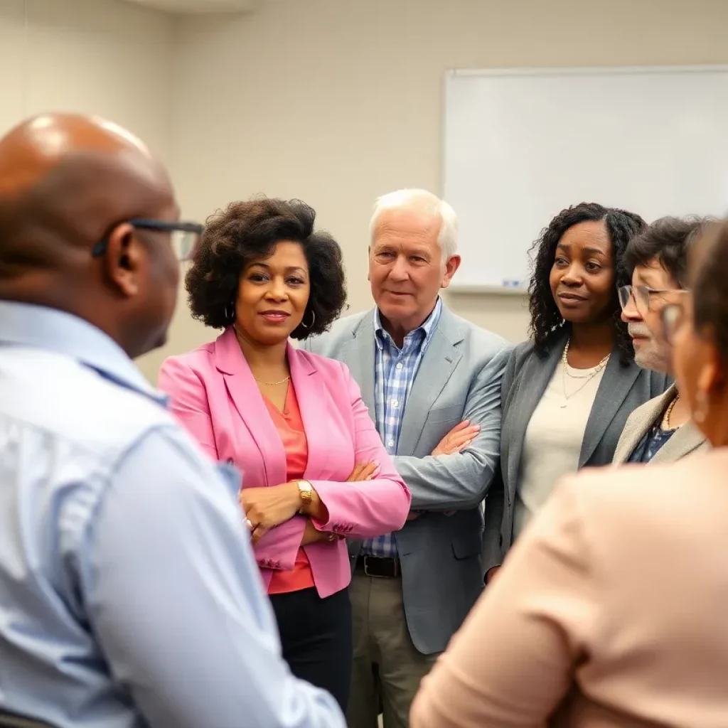 Superintendents discussing educational funding issues in Huntsville
