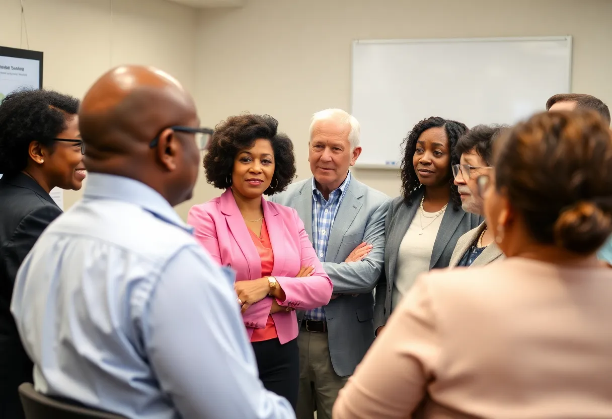 Superintendents discussing educational funding issues in Huntsville