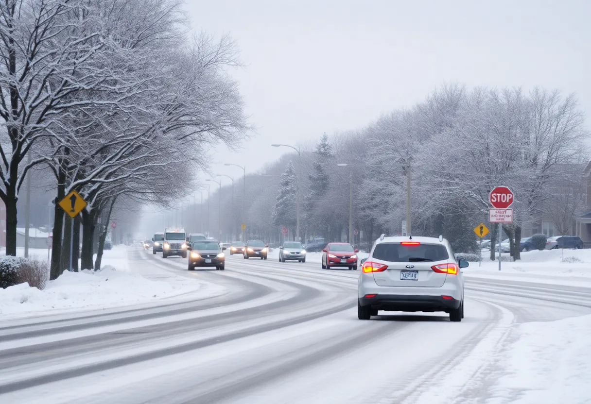Icy roads in Huntsville with snow-covered landscape