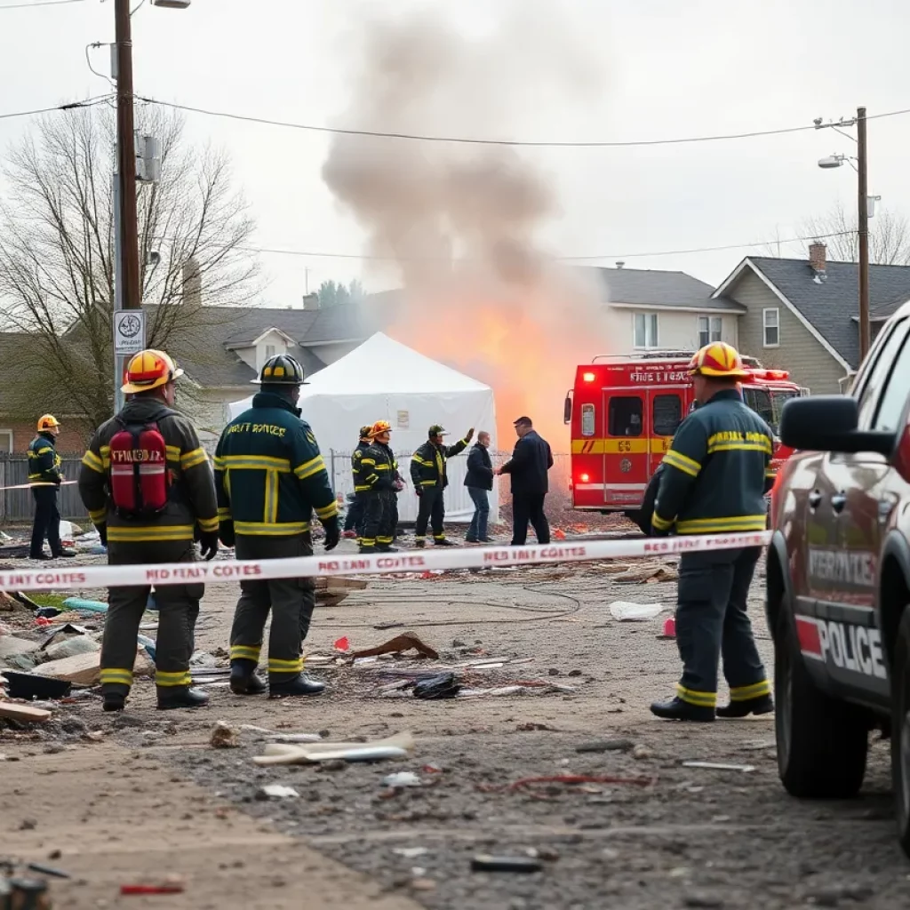 Emergency responders at the scene of a Madison County explosion.