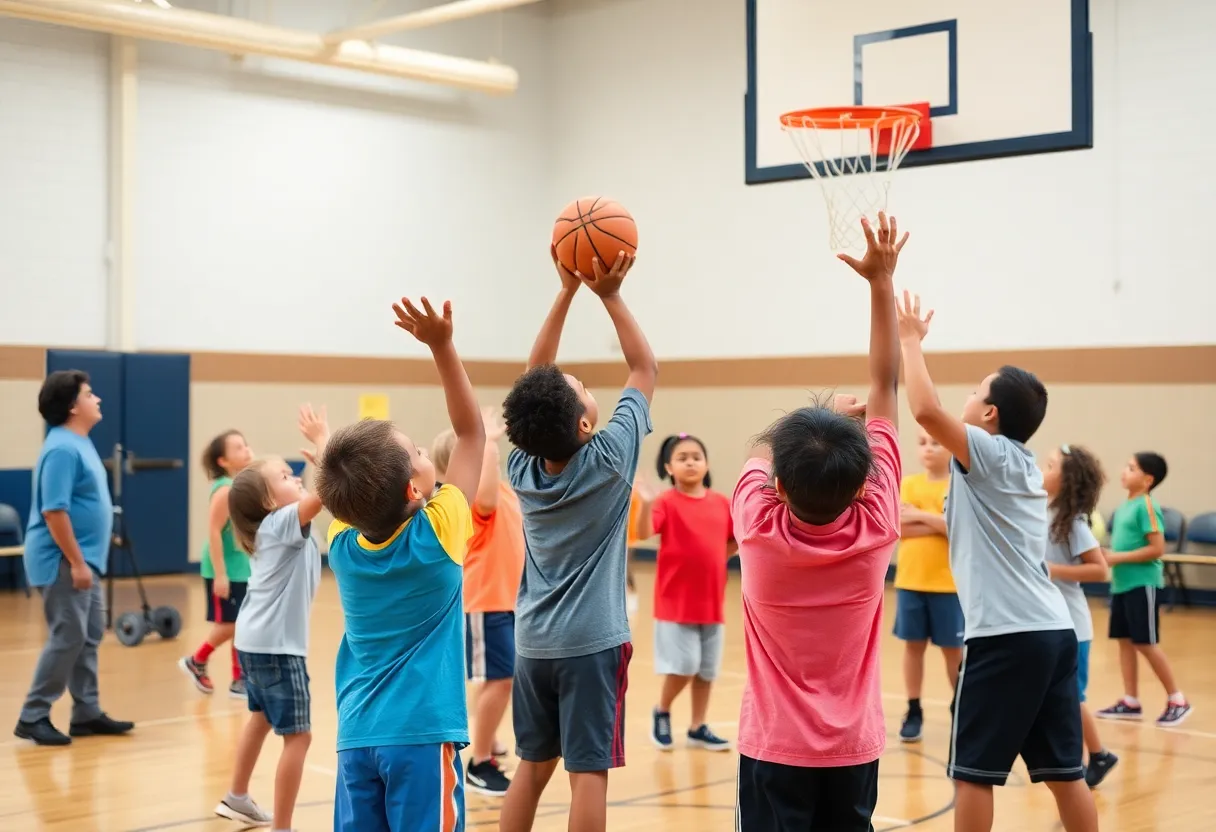 Young athletes participating in a basketball clinic