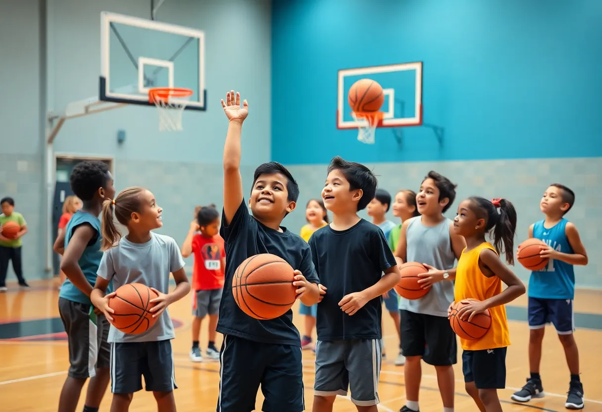 Children participating in the MLK Youth Basketball Clinic