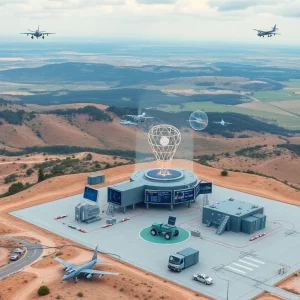 Illustration of advanced air defense systems in a military environment.