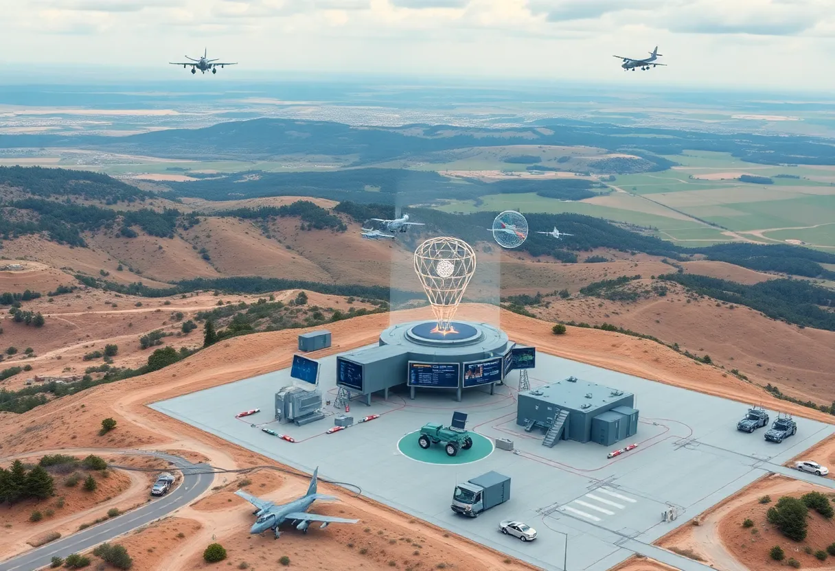 Illustration of advanced air defense systems in a military environment.