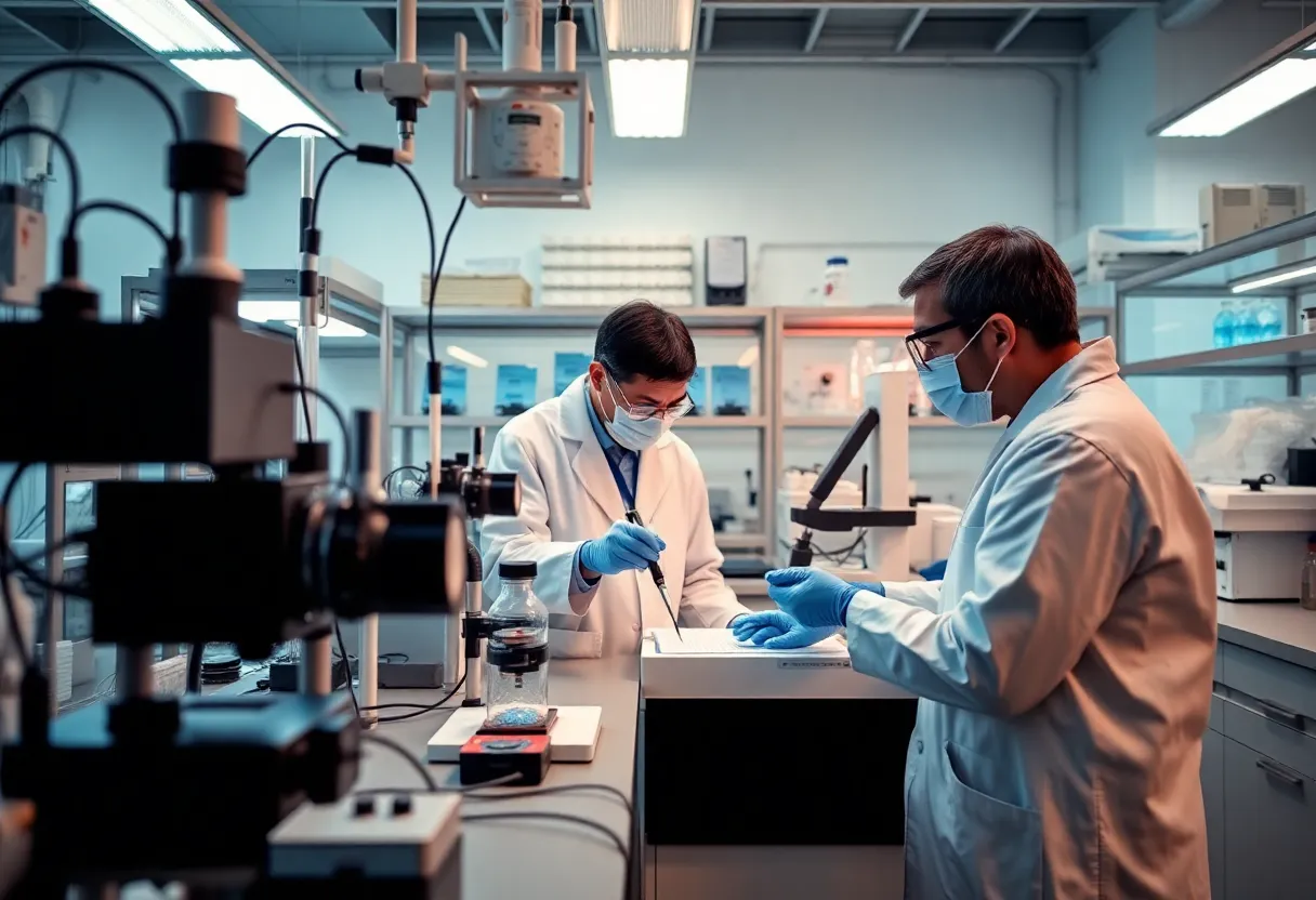 Scientists working on Parkinson's disease treatments in a lab