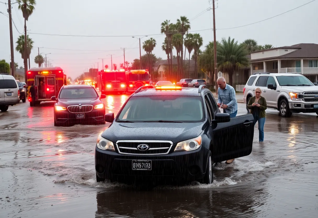 Severe storm with heavy rain and dark clouds over Southern California