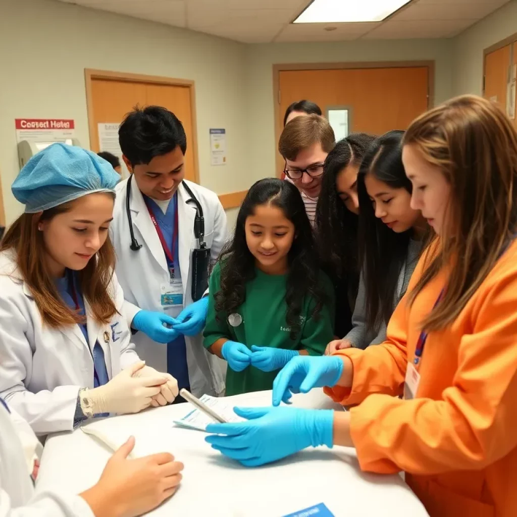 High school students observing healthcare professionals in a hospital setting