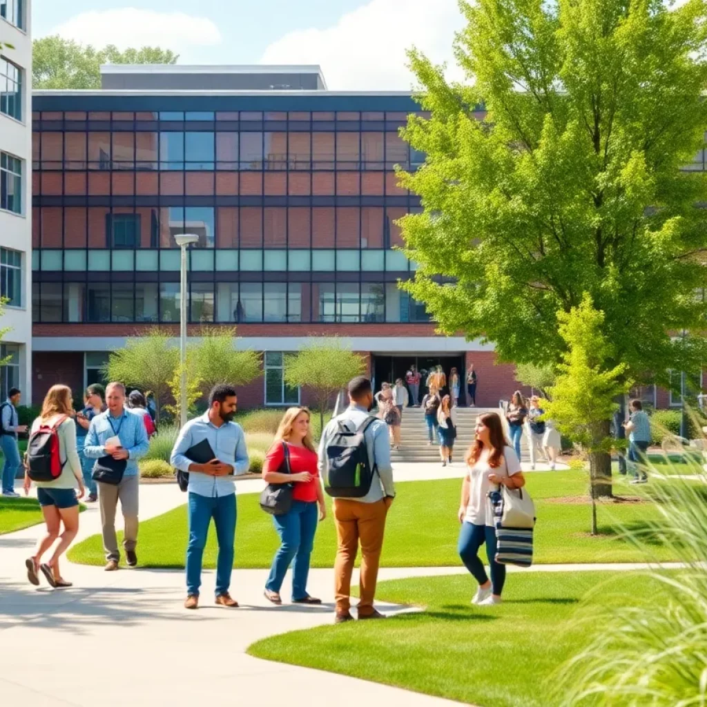 Students discussing on the University of Alabama campus