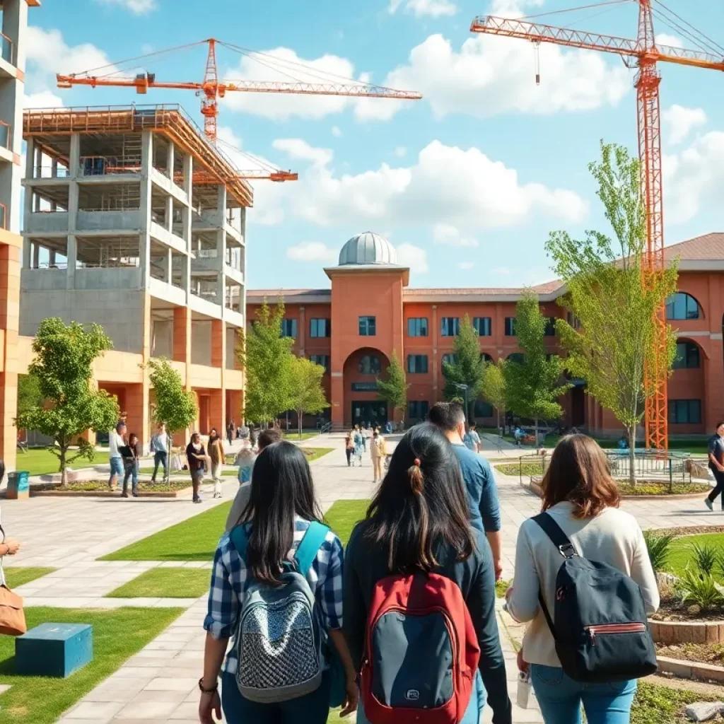 Aerial view of University of Alabama with construction projects underway