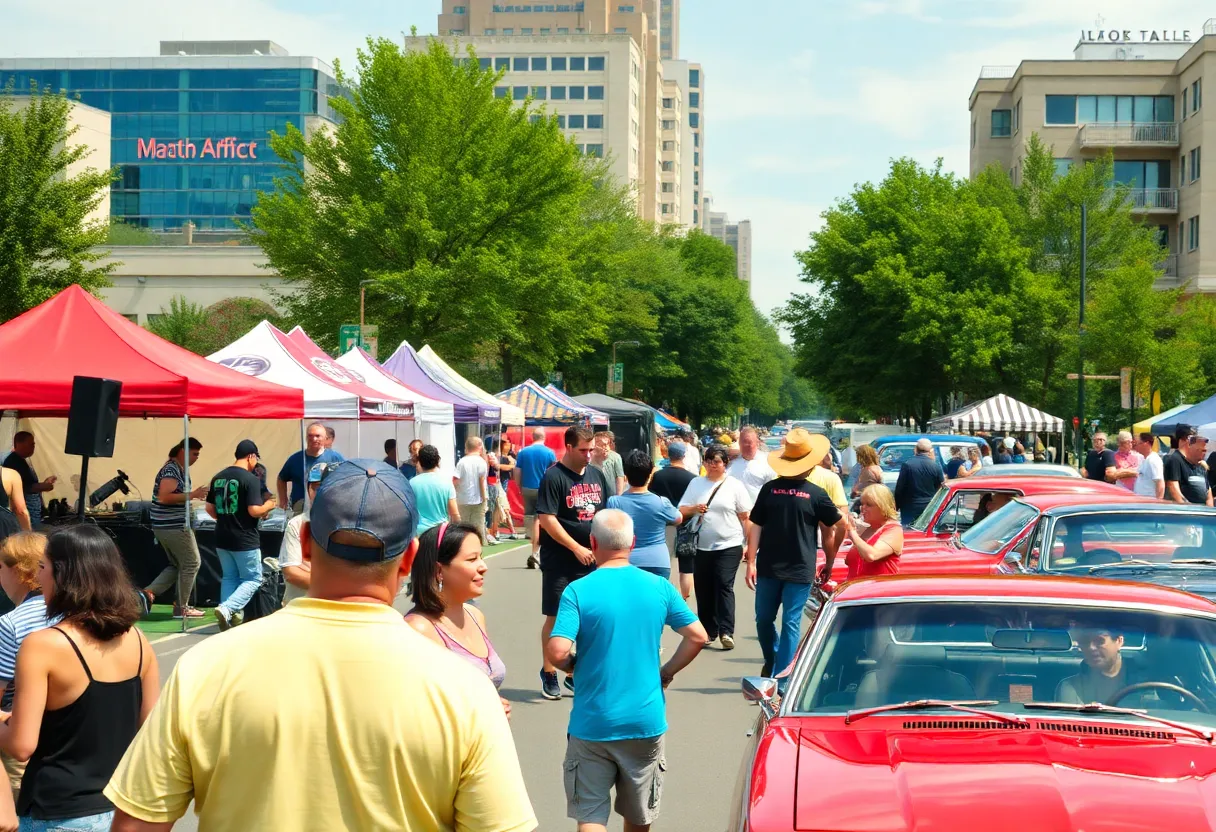 People enjoying weekend events in Huntsville, Alabama, with outdoor activities and live performances.