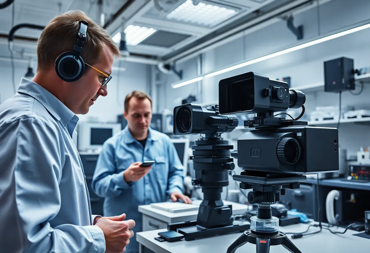 Engineers working on advanced military imaging technology in a lab