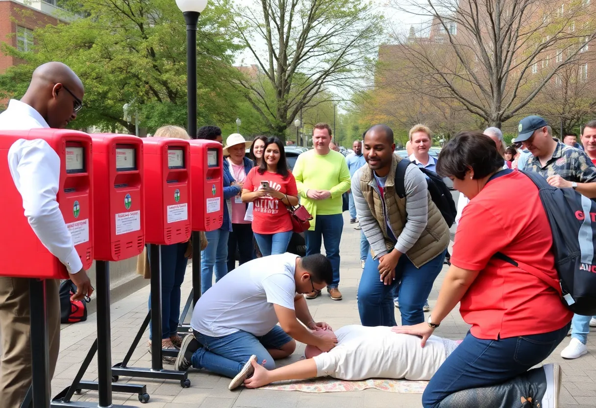 Community members participating in CPR training for AED use in Huntsville.