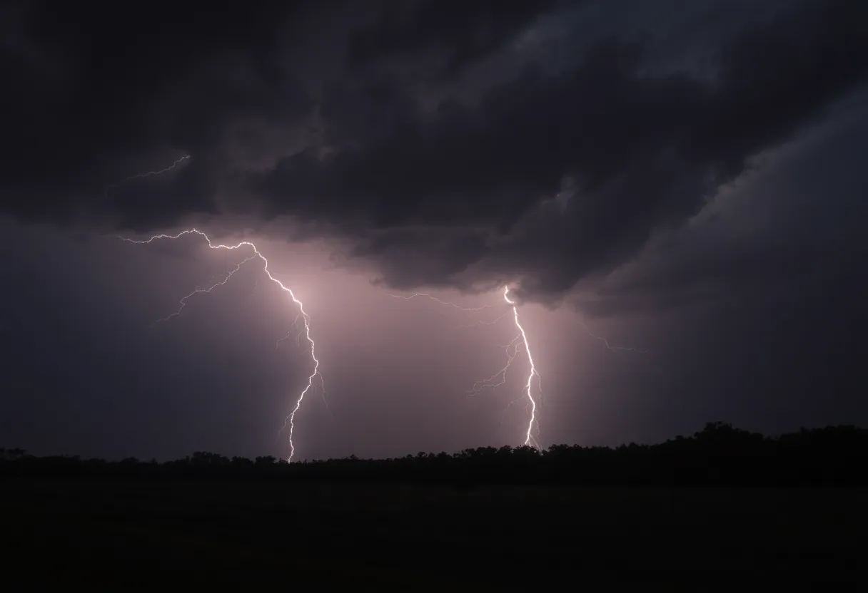 Storm clouds gathering over Alabama landscape