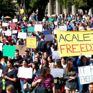 Students and faculty rally in support of academic freedom at UC Berkeley.
