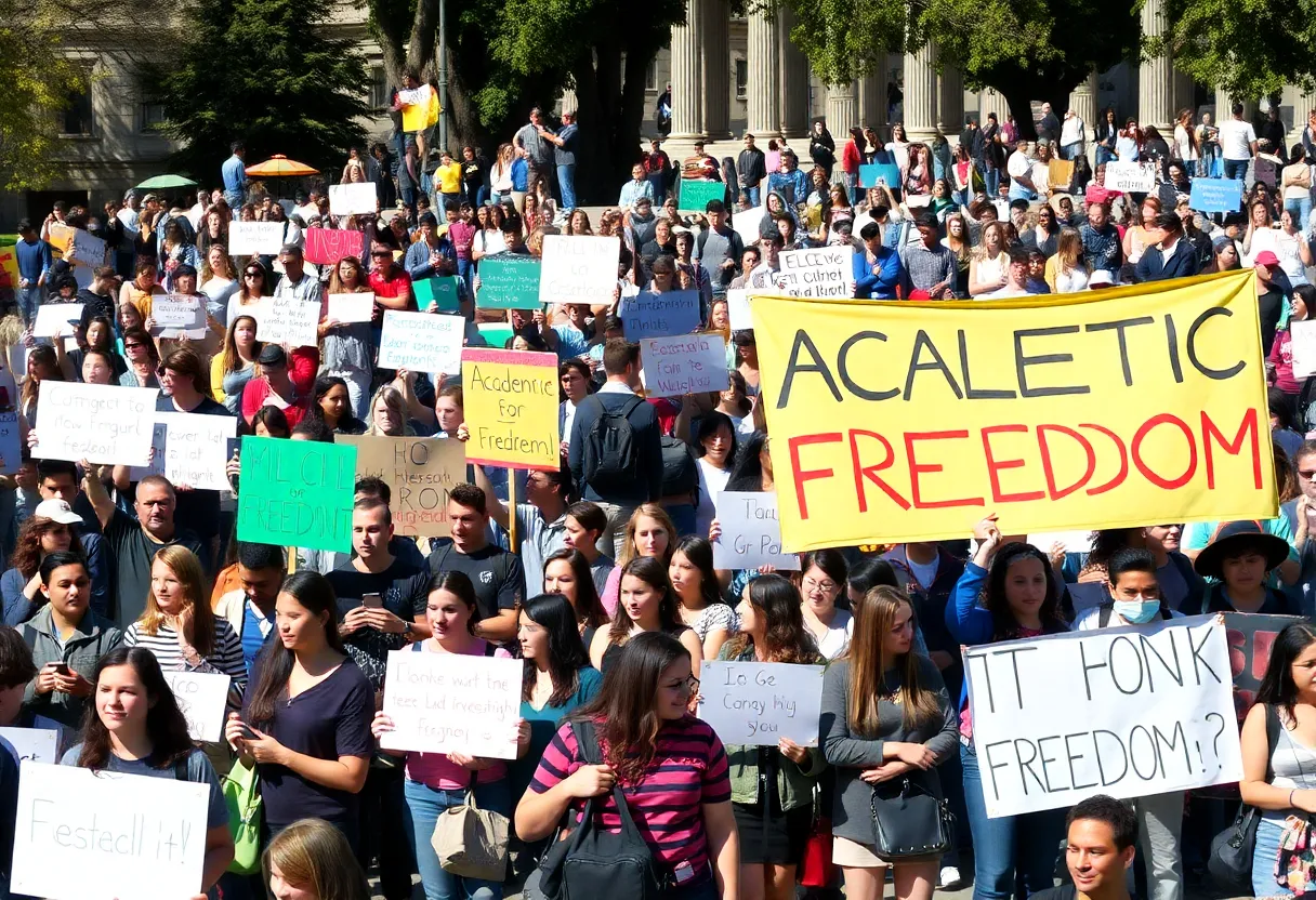 Students and faculty rally in support of academic freedom at UC Berkeley.
