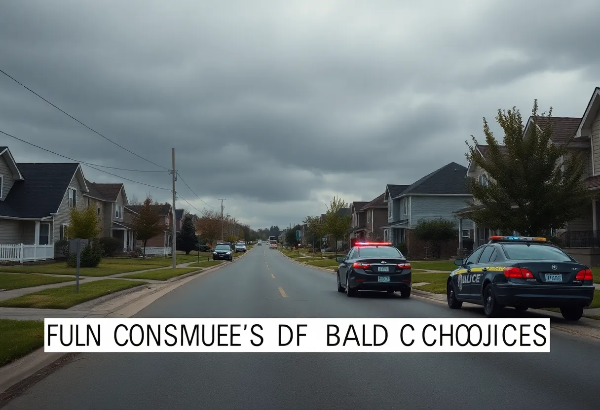 Suburban street with a police car symbolizing the consequences of DUI.