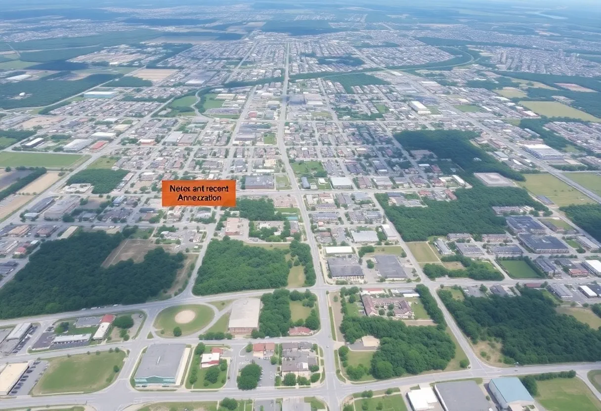 Aerial view of Huntsville highlighting new annexed areas
