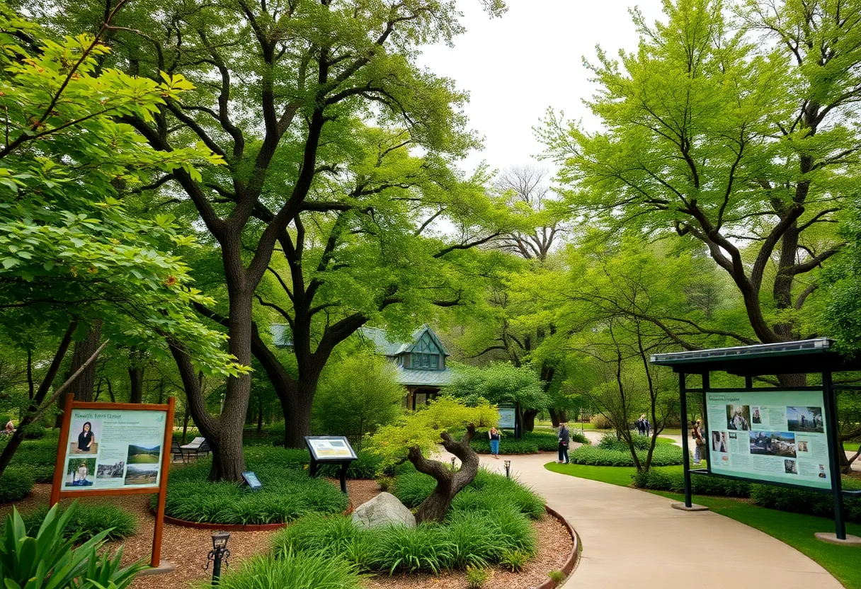 Aerial view of Huntsville arboretum with diverse native trees.