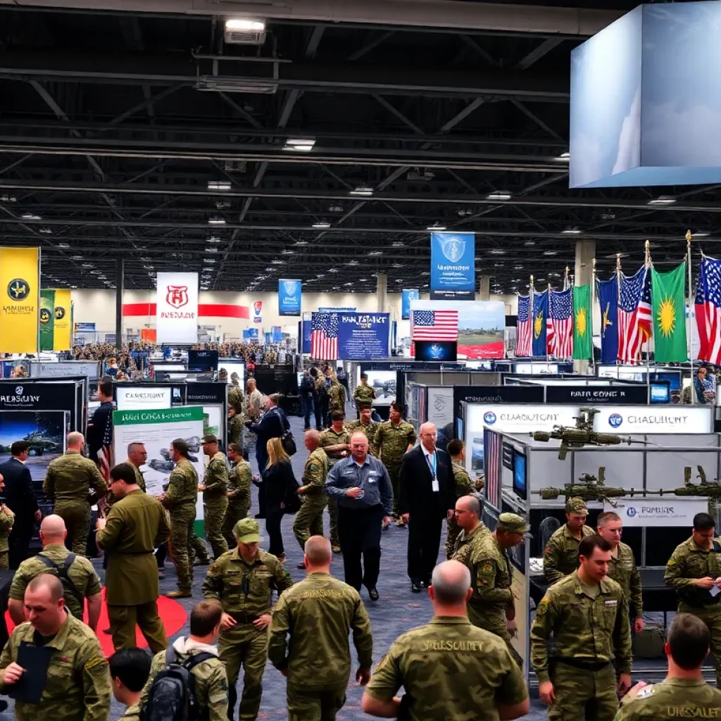 Military personnel at the Huntsville Army Symposium showcasing logistic innovations.