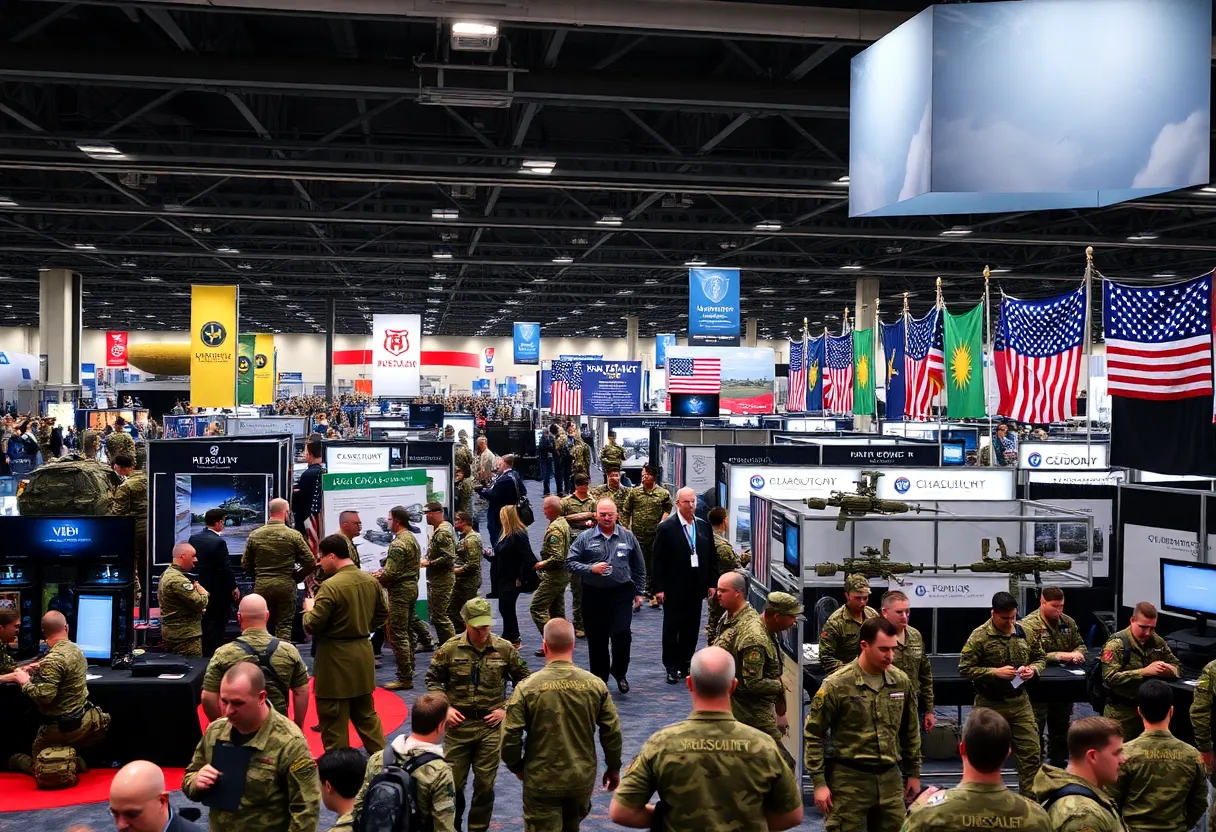 Military personnel at the Huntsville Army Symposium showcasing logistic innovations.