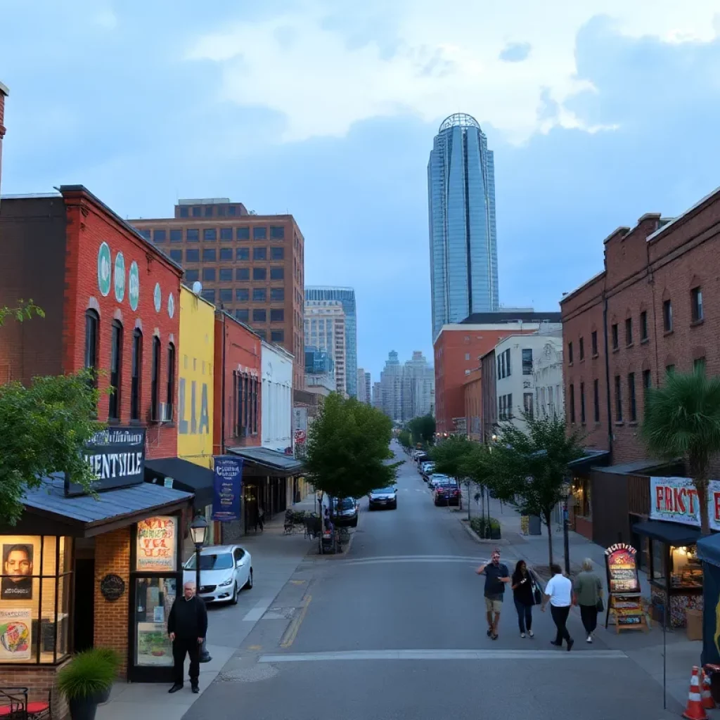Cityscape of Huntsville and Birmingham with murals and parks
