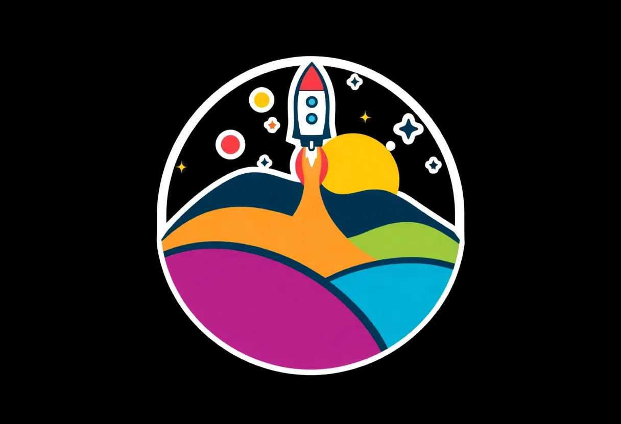 Logo design for Huntsville's new brand identity featuring a rocket and vibrant colors.