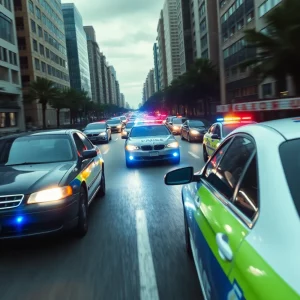 Police cars in pursuit during a high-speed chase in Huntsville.