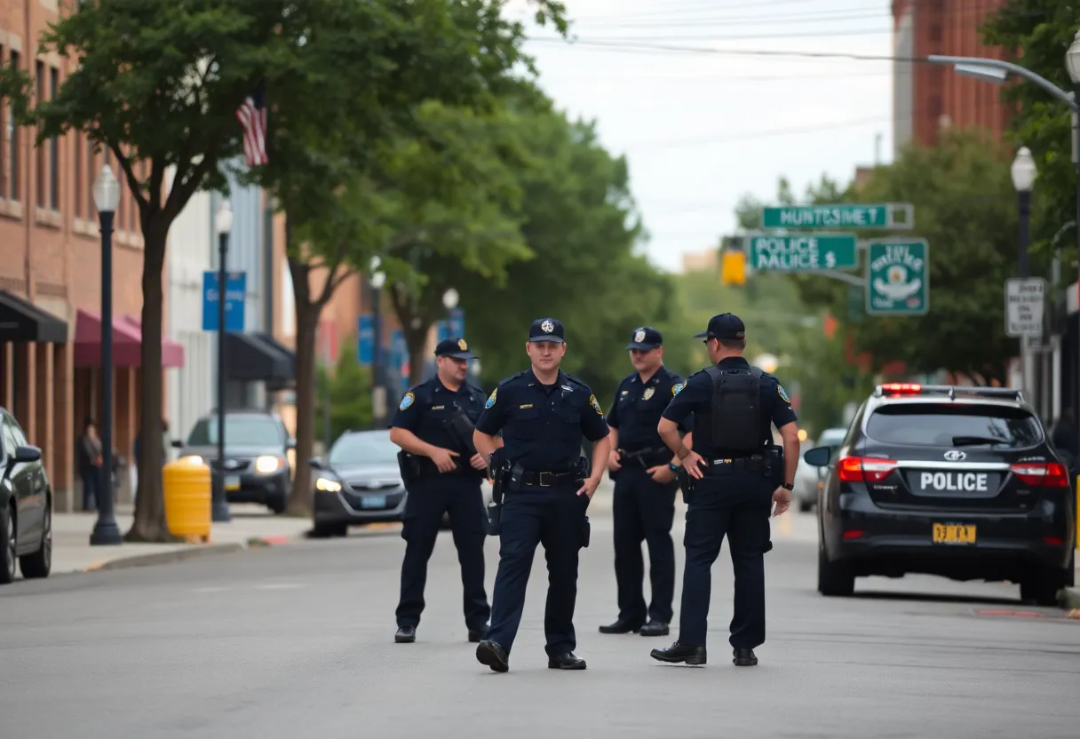 Police officers on a Huntsville street after a knife assault incident