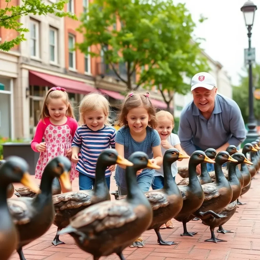 Family participating in the Lucky Duck Scavenger Hunt in Huntsville