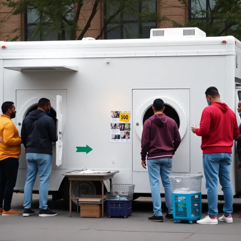 Mobile laundry unit providing services to individuals in need in Huntsville.