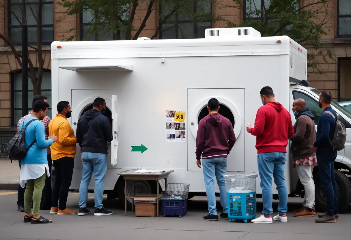 Mobile laundry unit providing services to individuals in need in Huntsville.
