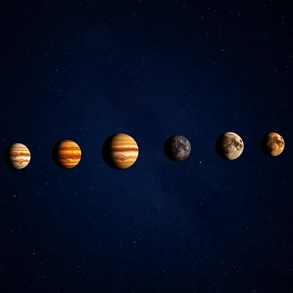 Night sky view with seven planets aligned over Huntsville