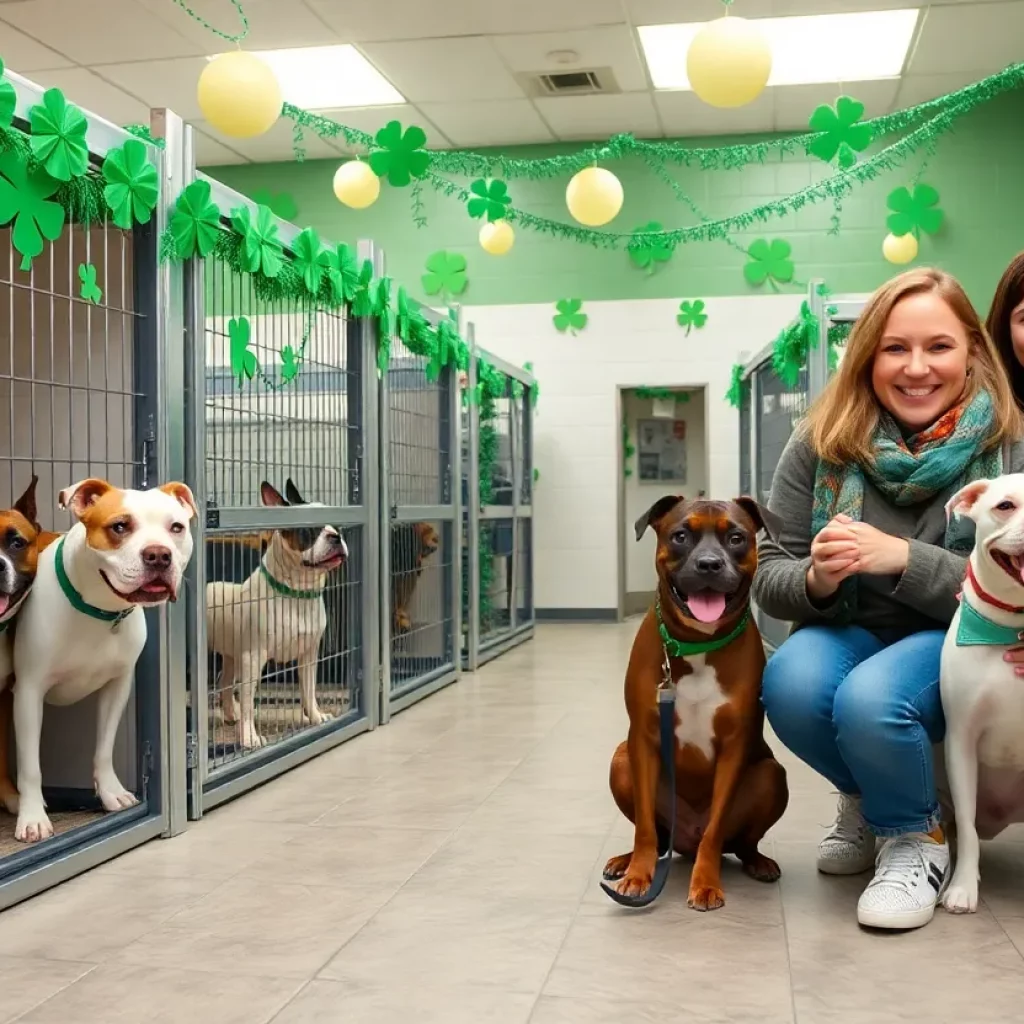 Charming pit bulls at an adoption event during St. Pitty's Week