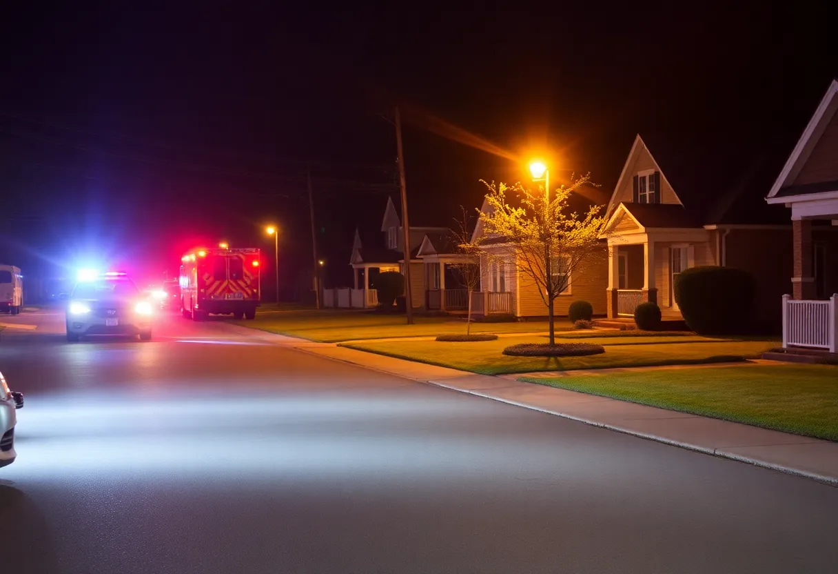 Police lights at night in a Huntsville neighborhood