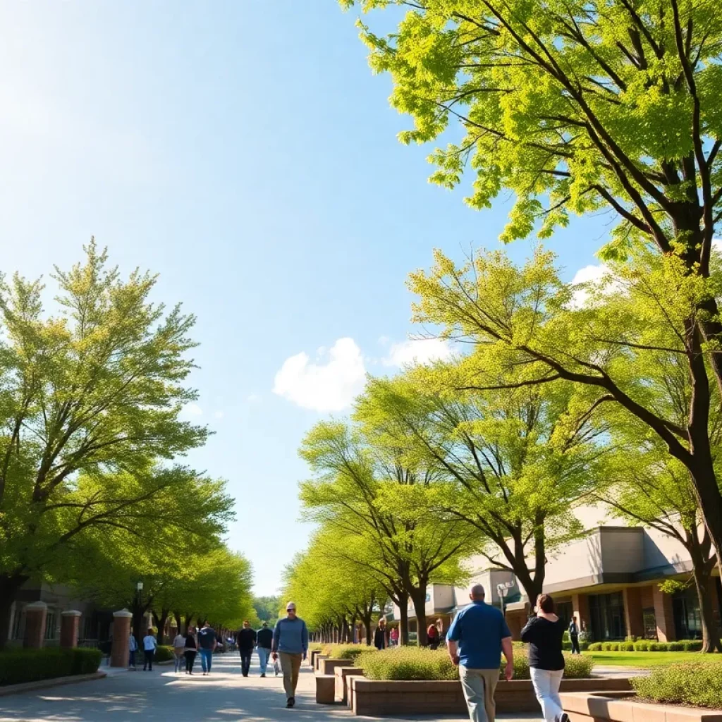 A cheerful outdoor scene in Huntsville with bright sunlight and people enjoying various activities.
