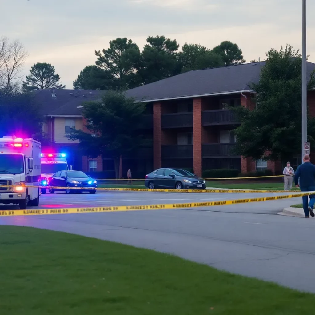 Scene of a vehicle crash into a vacant apartment building in Huntsville, Alabama.