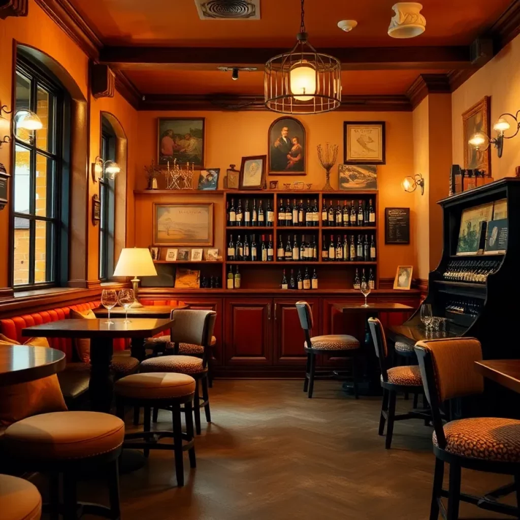 Interior of Le Petit Bijou wine bar showcasing wine bottles and cozy seating.