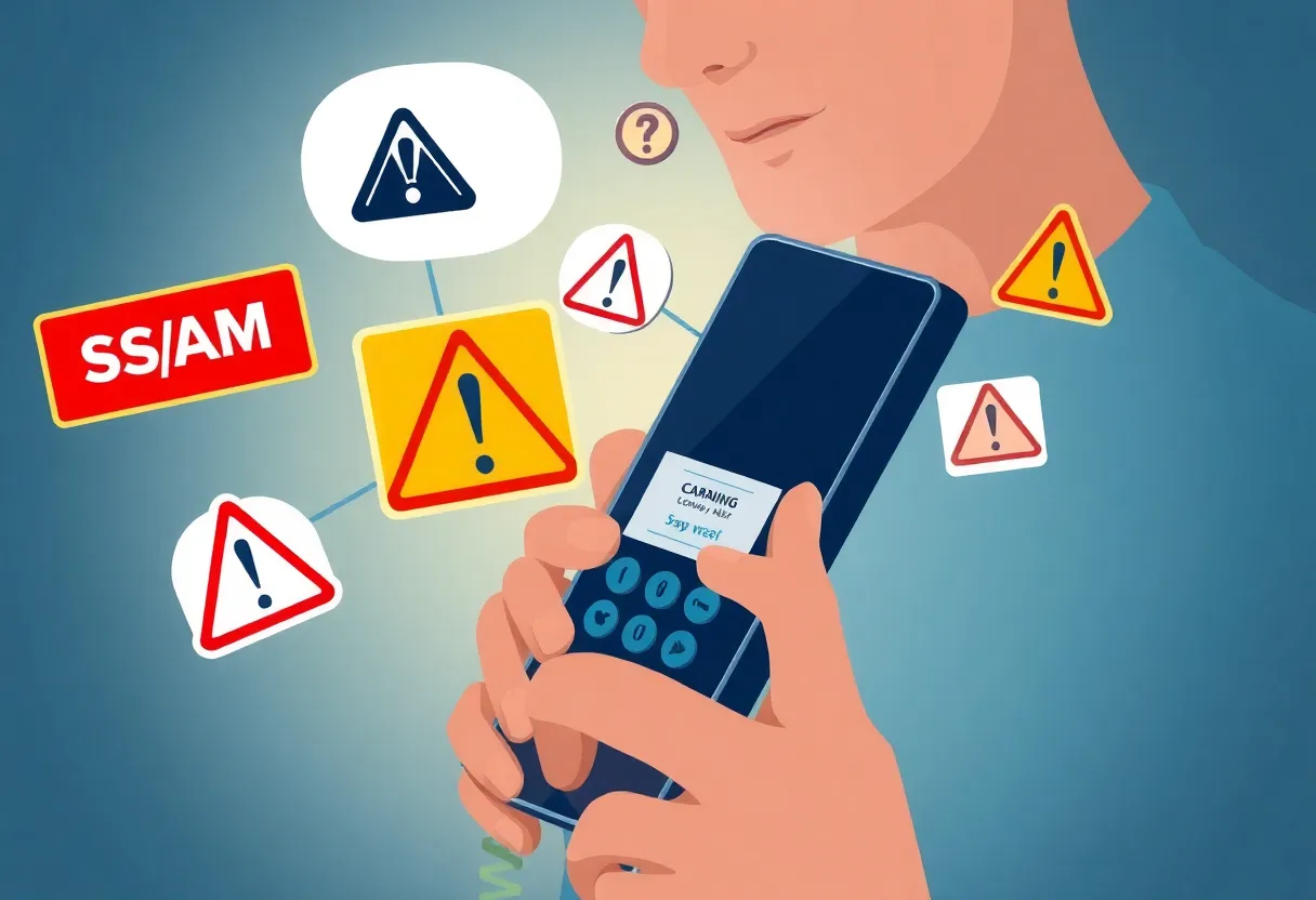 Illustration of a phone with scam alerts related to jury duty