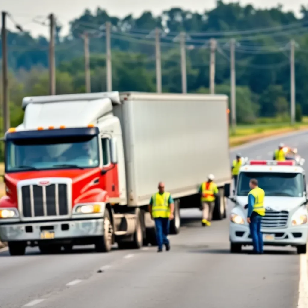 Emergency responders at a truck accident scene in Madison County