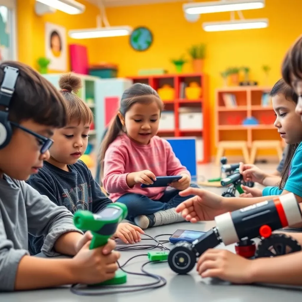Students interacting with technology at MARS Microschool