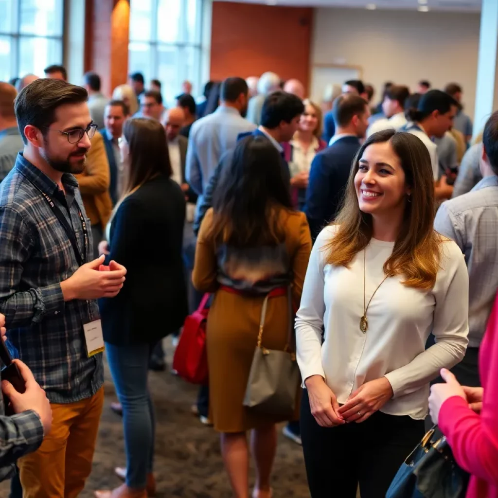 Networking gathering in Huntsville with professionals interacting