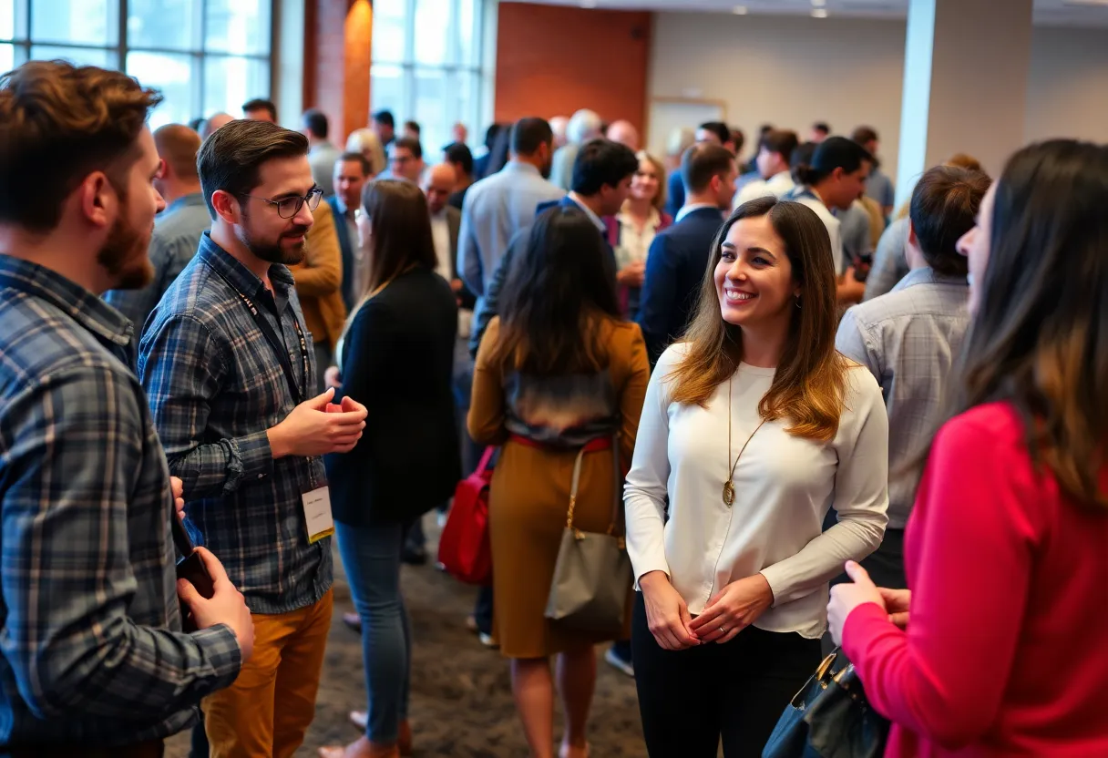 Networking gathering in Huntsville with professionals interacting